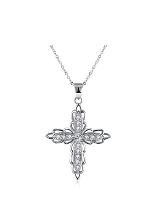 OUXI Simple Zircon Cross Silver Necklace 0