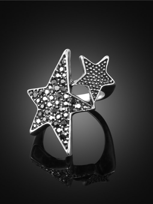 Silver All-match Double Star Shaped Silver Plated Rhinestones Ring
