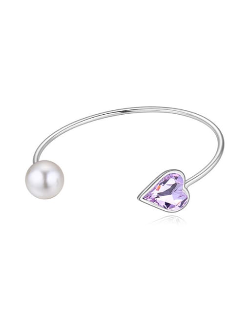 purple Simple Heart austrian Crystal Imitation Pearl Opening Bangle