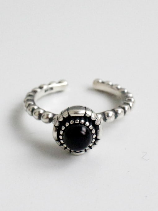 Black Agate 925 Sterling Silver With Antique Silver Plated Vintage Round Turquoise Rings