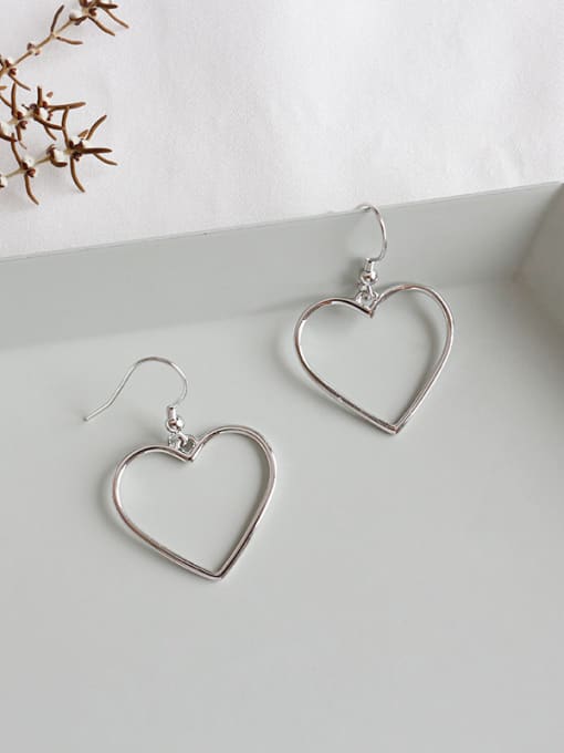 DAKA 925 Sterling Silver With platinum Plated Simplistic hollow Heart Hook Earrings 0