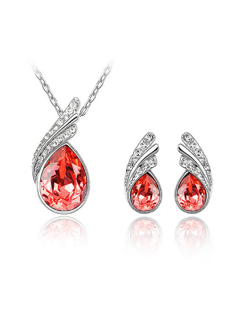 QIANZI Fashion Water Drop austrian Crystals Alloy Two Pieces Jewelry Set