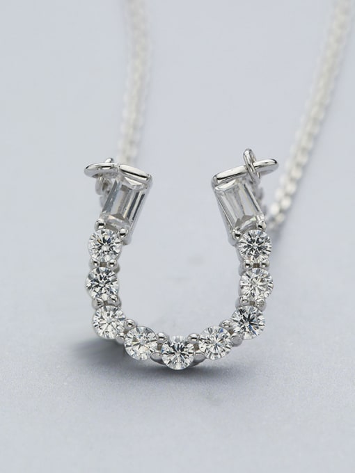 One Silver U-shaped Zircon Necklace 3