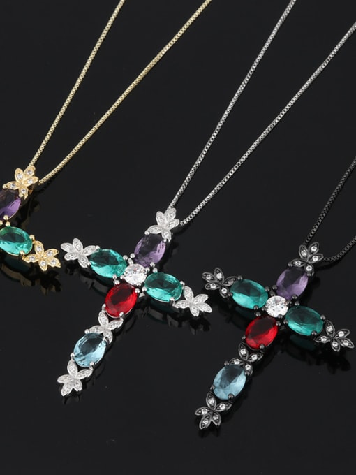 ROSS Copper With Glass stone Fashion Cross Necklaces 3