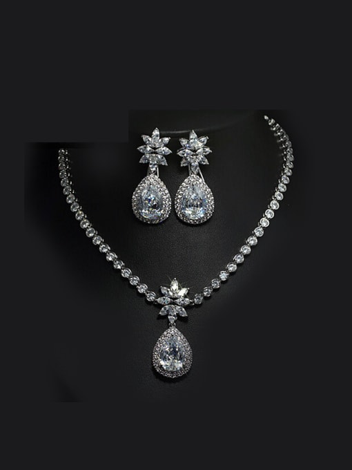 L.WIN Flower Shaped Wedding Two Pieces Jewelry Set 0
