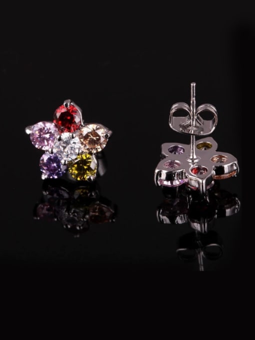 Qing Xing Flower AAA class zirconium colorful classic Elegant Stud Cluster earring 1