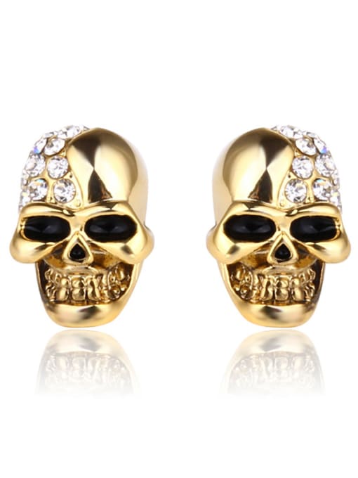 BSL Stainless Steel With Cubic Zirconia Punk Skull Stud Earrings 1