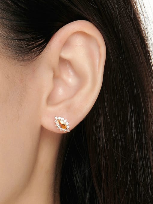 ZK God's Eye-shape Natural Yellow Crystal Stud Earrings 2