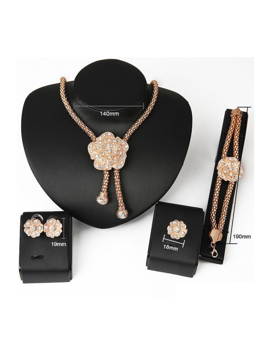 BESTIE Alloy Imitation-gold Plated Vintage style Flower-shaped Four Pieces CZ Jewelry Set 2