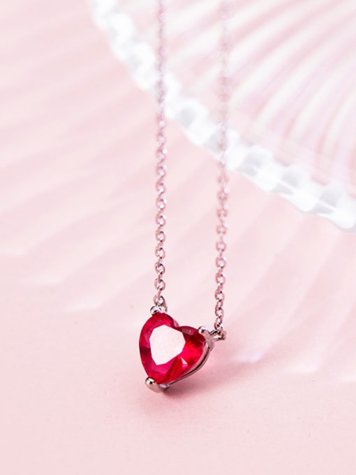 Rosh Simple Red Zircon Love 925 Silver Necklace 0