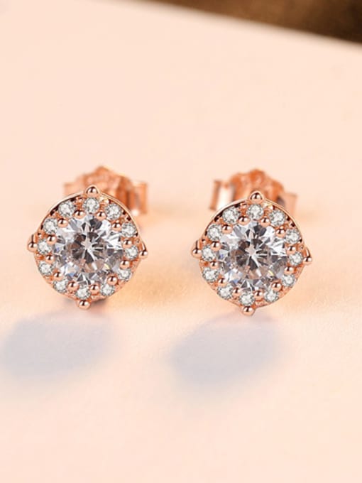 Rosegold-17H06 925 Sterling Silver With Rose Gold Plated Simplistic Geometric Stud Earrings