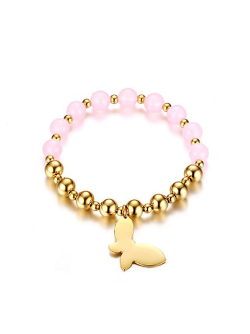 CONG Fresh Pink Butterfly Shaped Stone Stainless Steel Bracelet 0