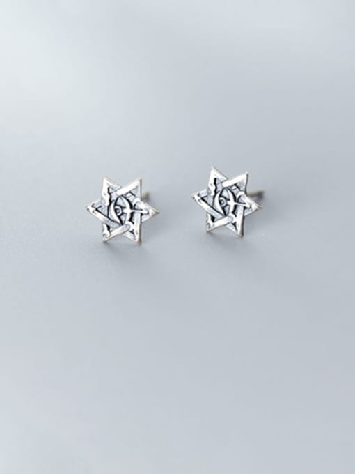 Rosh 925 Sterling Silver With Antique Silver Plated Vintage Star Stud Earrings 0