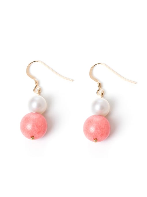 SILVER MI Personalized Pink Stone Bead Freshwater Pearl 925 Silver Earrings