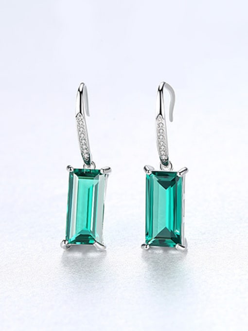 Green 925 Sterling Silver With Glass stone  Simplistic Square Hook Earrings