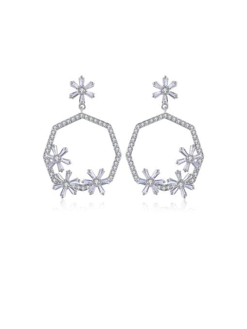 BLING SU Copper With Platinum Plated Personality Hollow Geometric   Flower Drop Earrings
