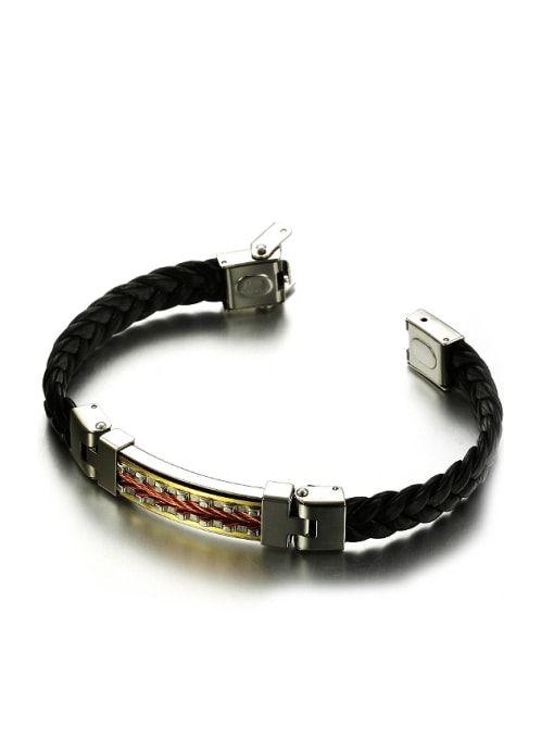 Open Sky Fashion Woven Artificial Leather Titanium Men Bracelet 2