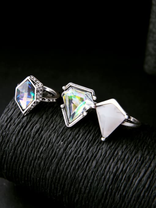 KM Fashion Artificial Geometric Stones Alloy Stacking Rings 2