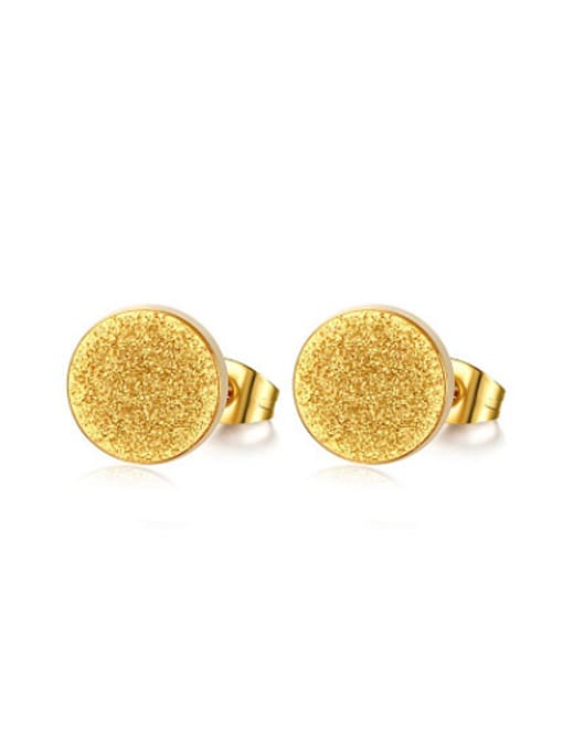CONG Temperament Gold Plated Round Frosted Titanium Stud Earrings 0