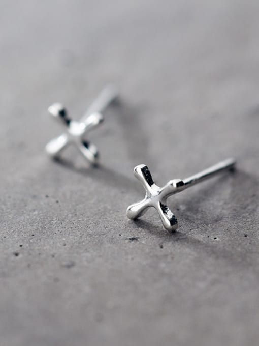 Rosh 925 Sterling Silver With Silver Plated Simplistic Cross Stud Earrings 0