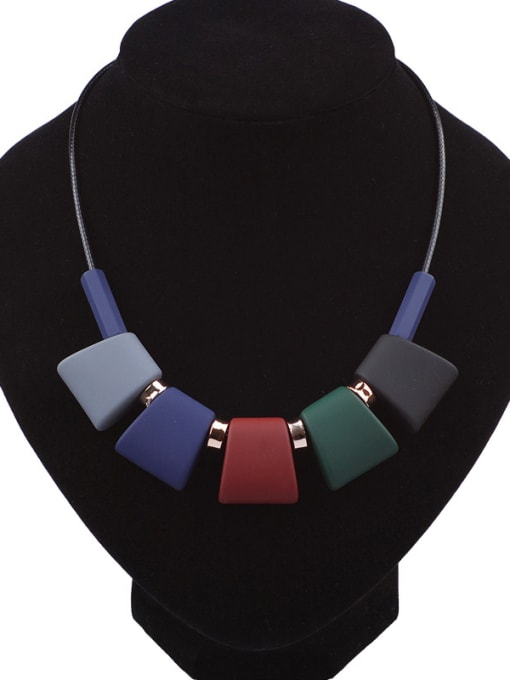 C Fashion Colorful Geometrical Resin Artificial Leather Necklace