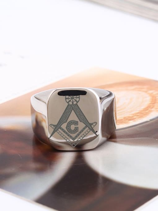 RANSSI Titanium Freemason Logo Square Signet Ring 1