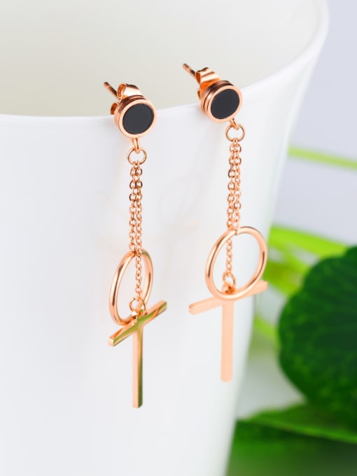 Open Sky Fashion Hollow Round Cross Rose Gold Plated Drop Earrings 2
