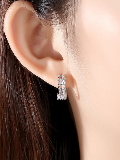 BLING SU Copper With Platinum Plated Luxury Geometric Stud Earrings 1