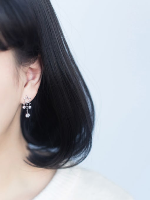 Rosh S925 Silver Elegant Fashionable Star Zircon Tassel Short drop earring 1