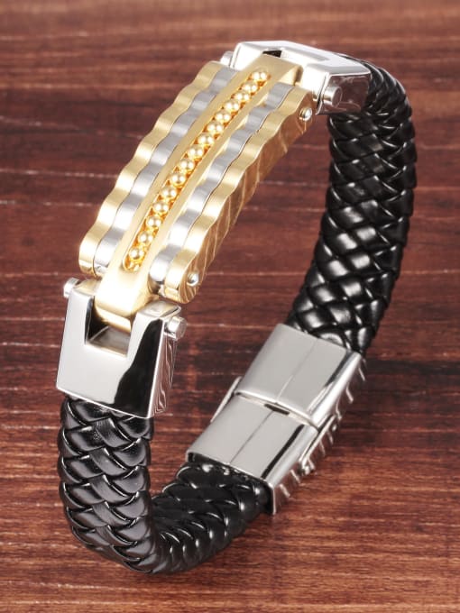 Open Sky Personalized Black Artificial Leather Men Bracelet 2