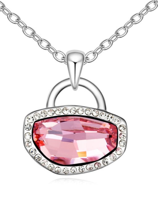 pink Simple Shiny austrian Crystals-covered Lock Pendant Alloy Necklace