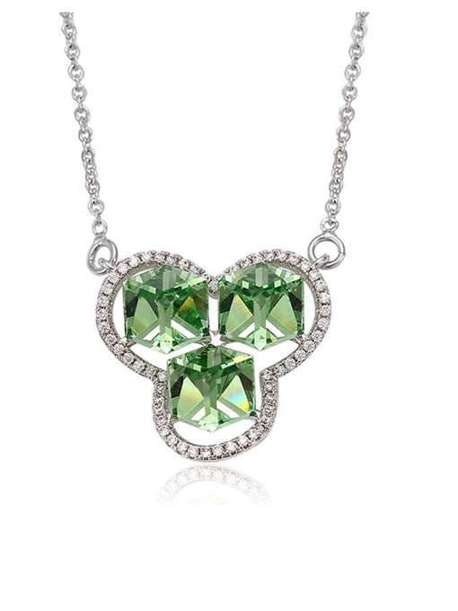 Green 2018 Copper Alloy White Gold Plated Cube Crystal Necklace