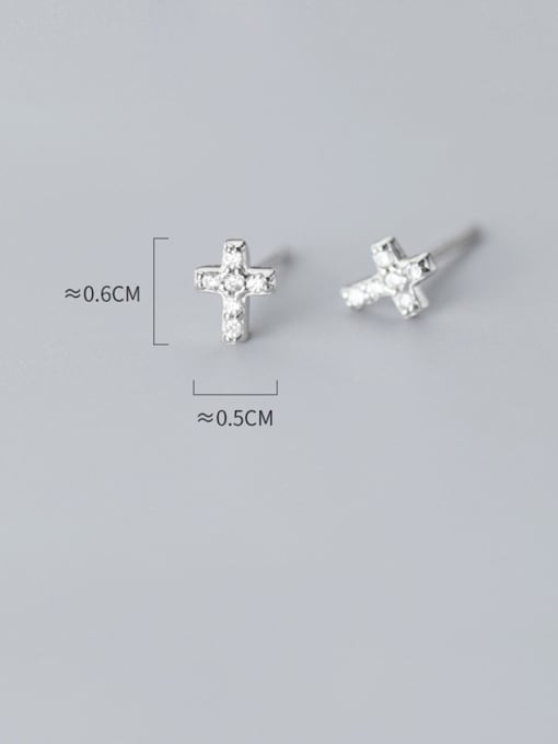 Rosh 925 Sterling Silver With Platinum Plated Simplistic Cross Stud Earrings 2