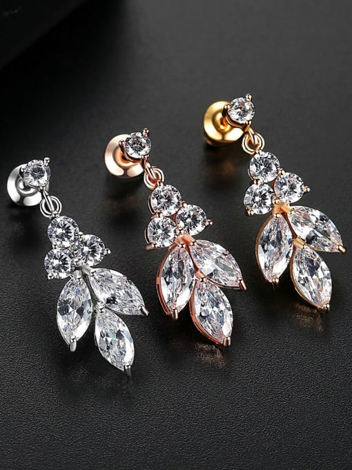 BLING SU Copper With Cubic Zirconia Personality Leaf Stud Earrings 2
