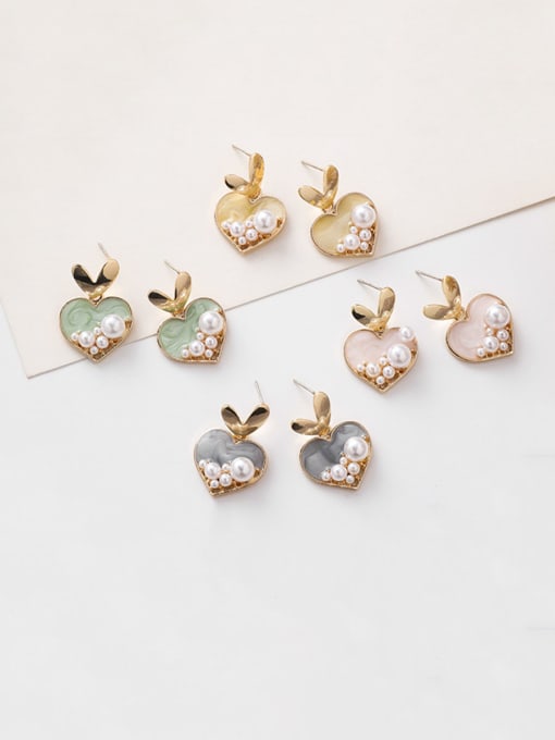 Girlhood Alloy With  Artificial Pearl  Fashion Candy Colors Heart Stud Earrings 0