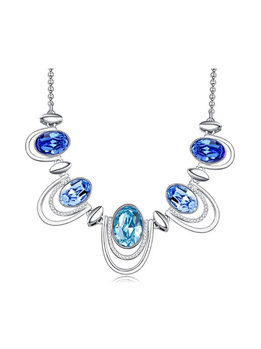 blue Fashion Oval austrian Crystals-accented Pendant Alloy Necklace