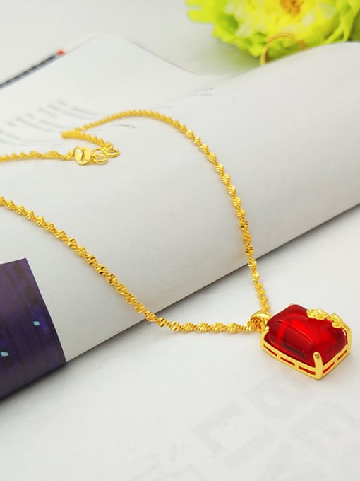 Neayou Elegant Red Square Stone Shaped Necklace 1