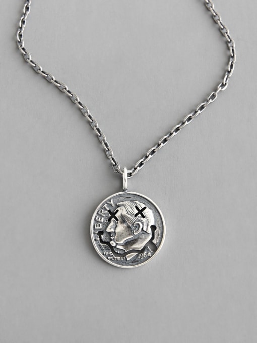 DAKA 925 Sterling Silver With Antique Silver Plated Vintage Portrait Coin Double Sided Tag  Necklaces 0