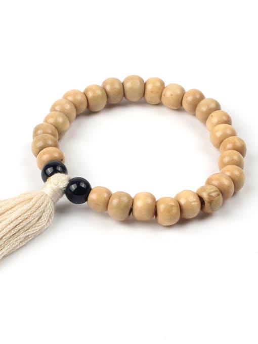 KSB1194-C Wooden Beads Natural Stones Tassel Bracelet