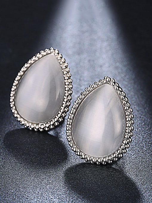 Platinum Beautiful Water Drop Shaped Opal Stone Stud Earrings