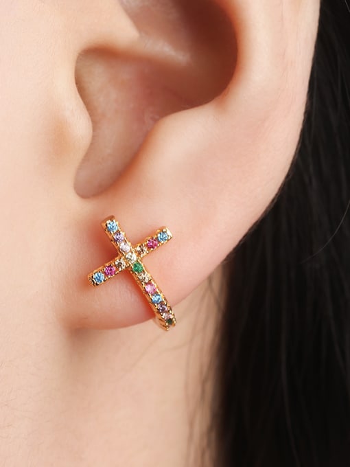 ROSS Copper With Cubic Zirconia Trendy Cross Cluster Earrings 1