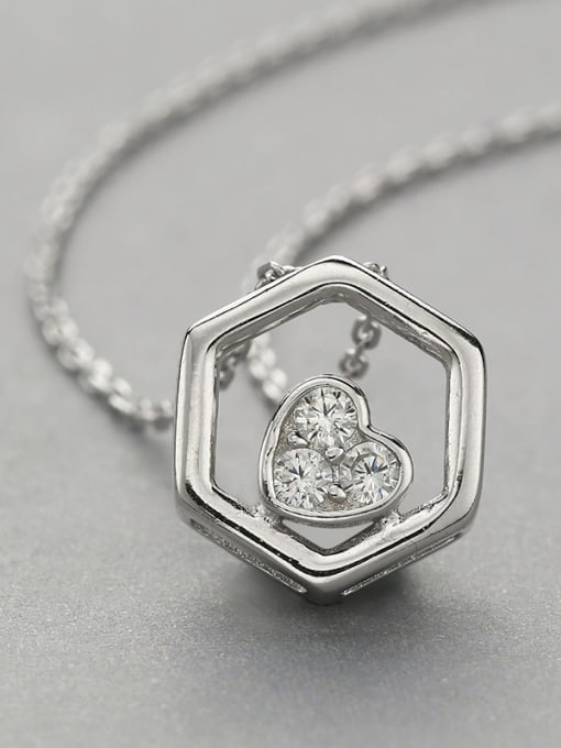 One Silver Hexagonal And Heart Necklace 2