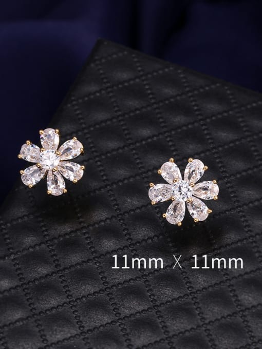 Mo Hai Copper With Cubic Zirconia Cute Flower Stud Earrings 1