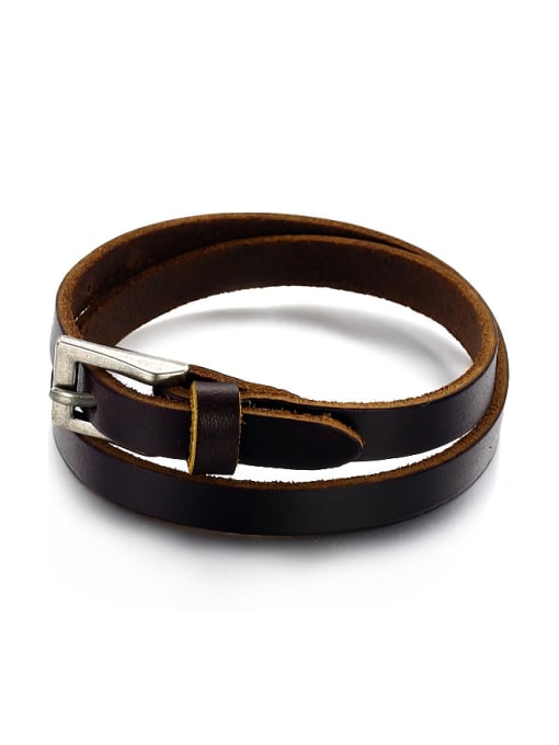 Open Sky Retro style Brown Artificial Leather Men Bracelet 0