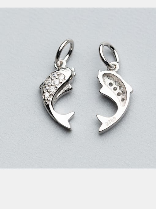 FAN 925 Sterling Silver With Silver Plated  Cubic Zirconia dolphins Charms 1