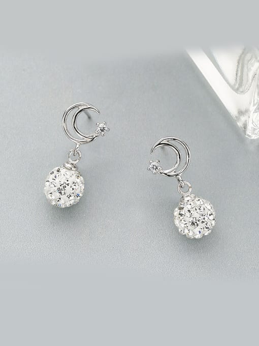 One Silver Moon Shaped Zircon Drop Earrings 2