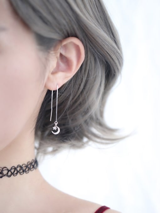 Peng Yuan Fashion Tiny Rhinestones Moon Star 925 Silver Line Earrings 1