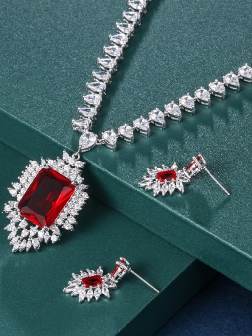 Mo Hai Copper With Platinum Plated Simplistic Geometric  Pendant 2 Piece Jewelry Set 3