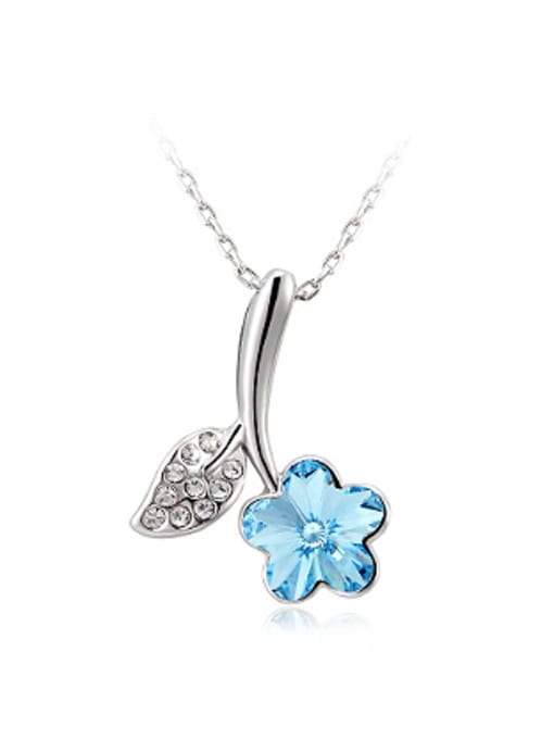 blue Fashion Leaf Flowery Austria Crystal Necklace