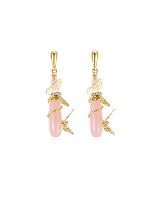 18K Gold ,Pink 18K Gold Women Personality Butterfly Shaped drop earring